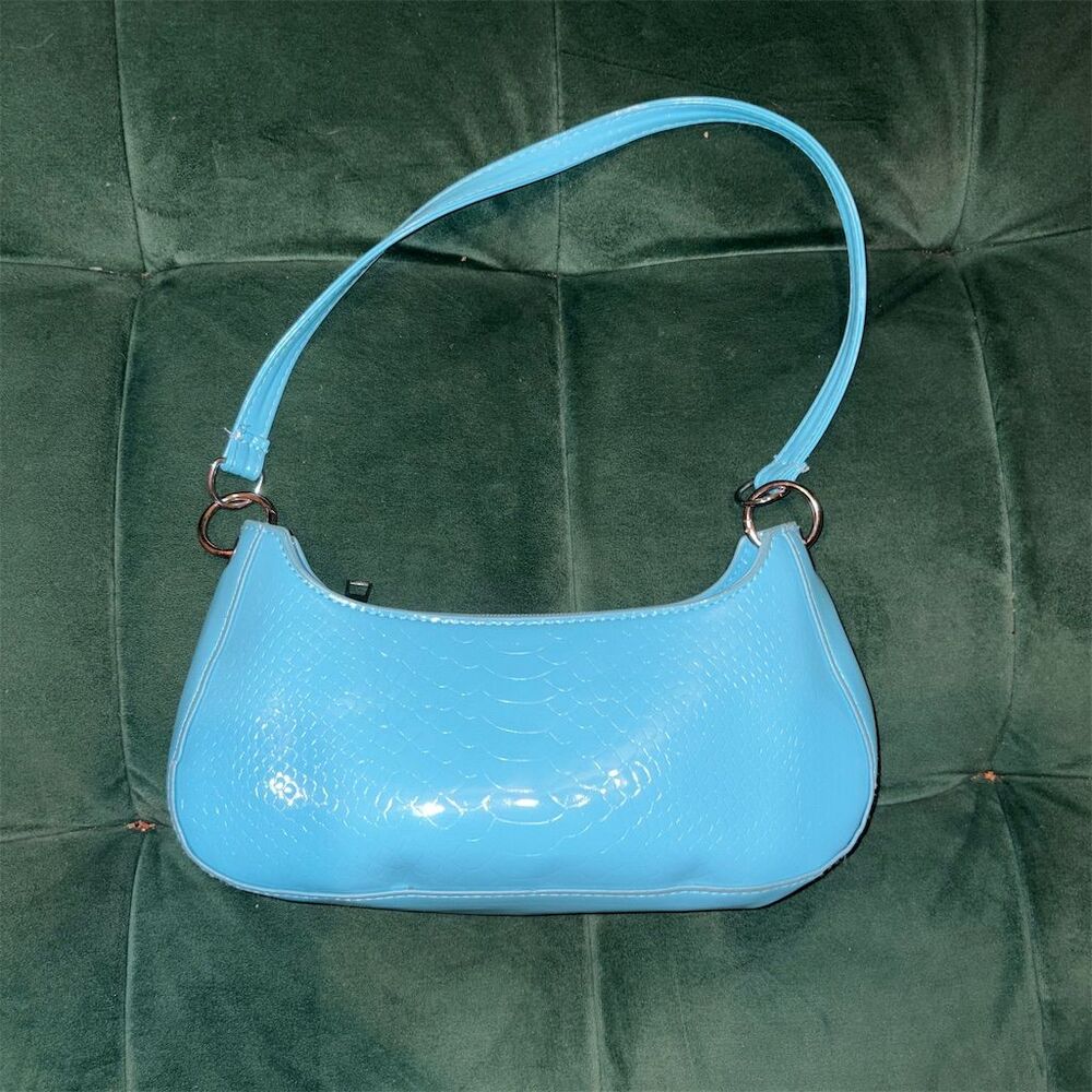 Aqua Blue Snakeskin Print Shoulder Bag Women's Casual by Unknown